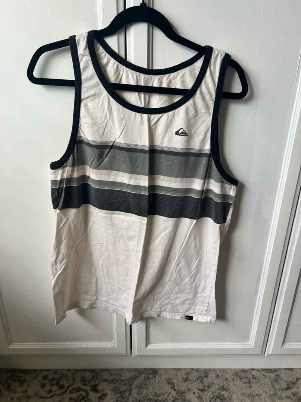 Quiksilver White Tank Top with Black and Gray Stripes